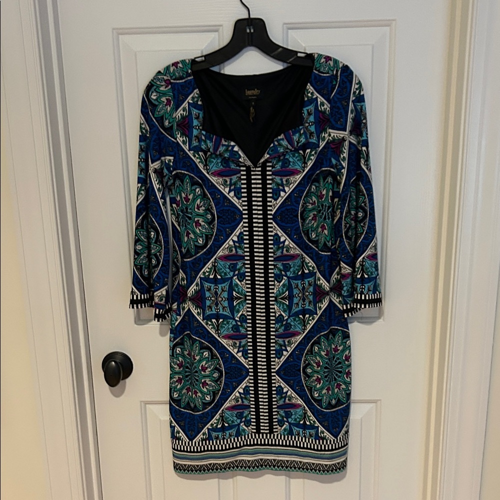 Laundry By Shelli Segal Geometric Blue and Green Dress